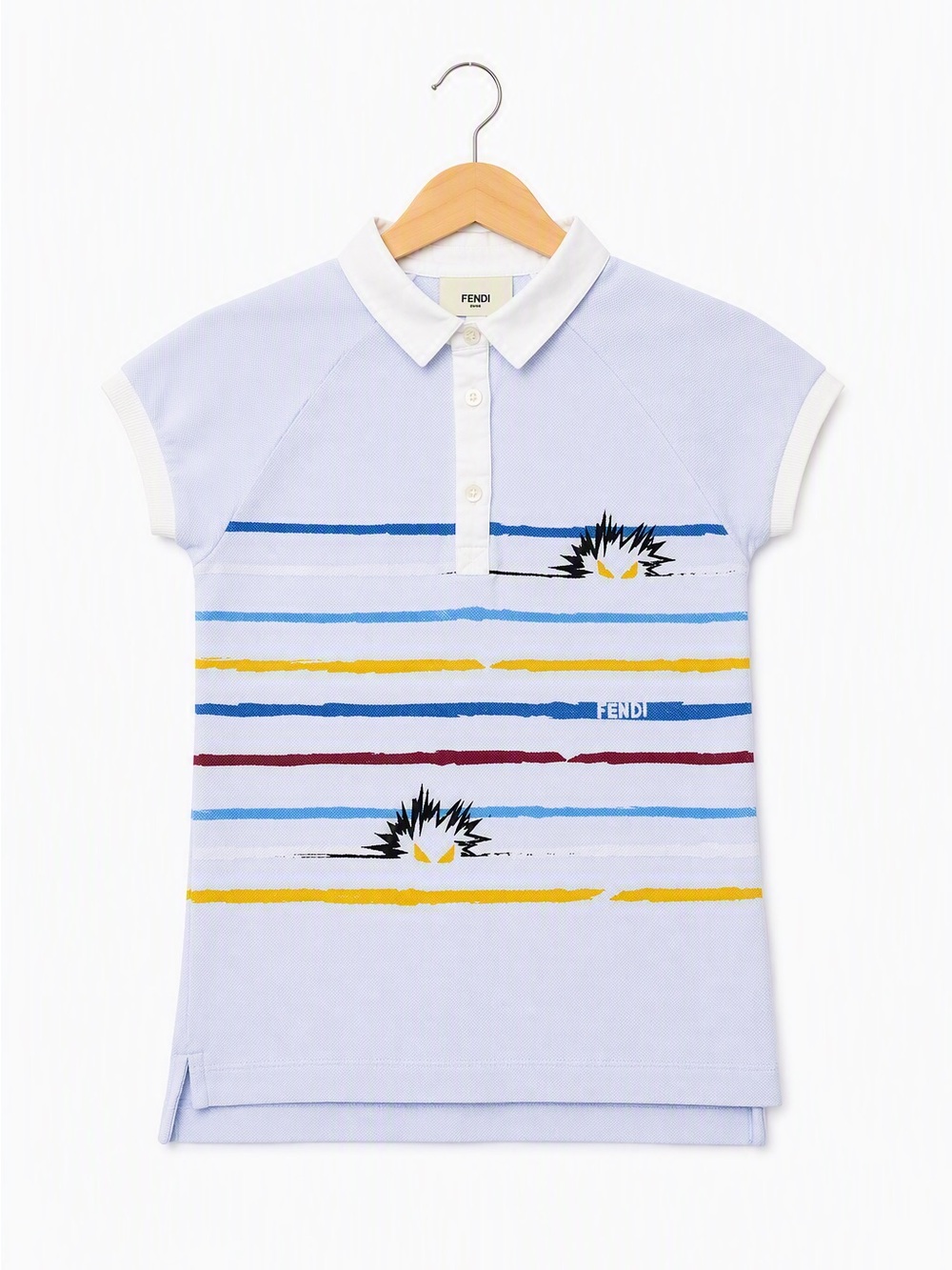 Fendi Italy Luxury Periwinkle Striped Monster Eyes Polo Shirt Pastel 4A / 4T
